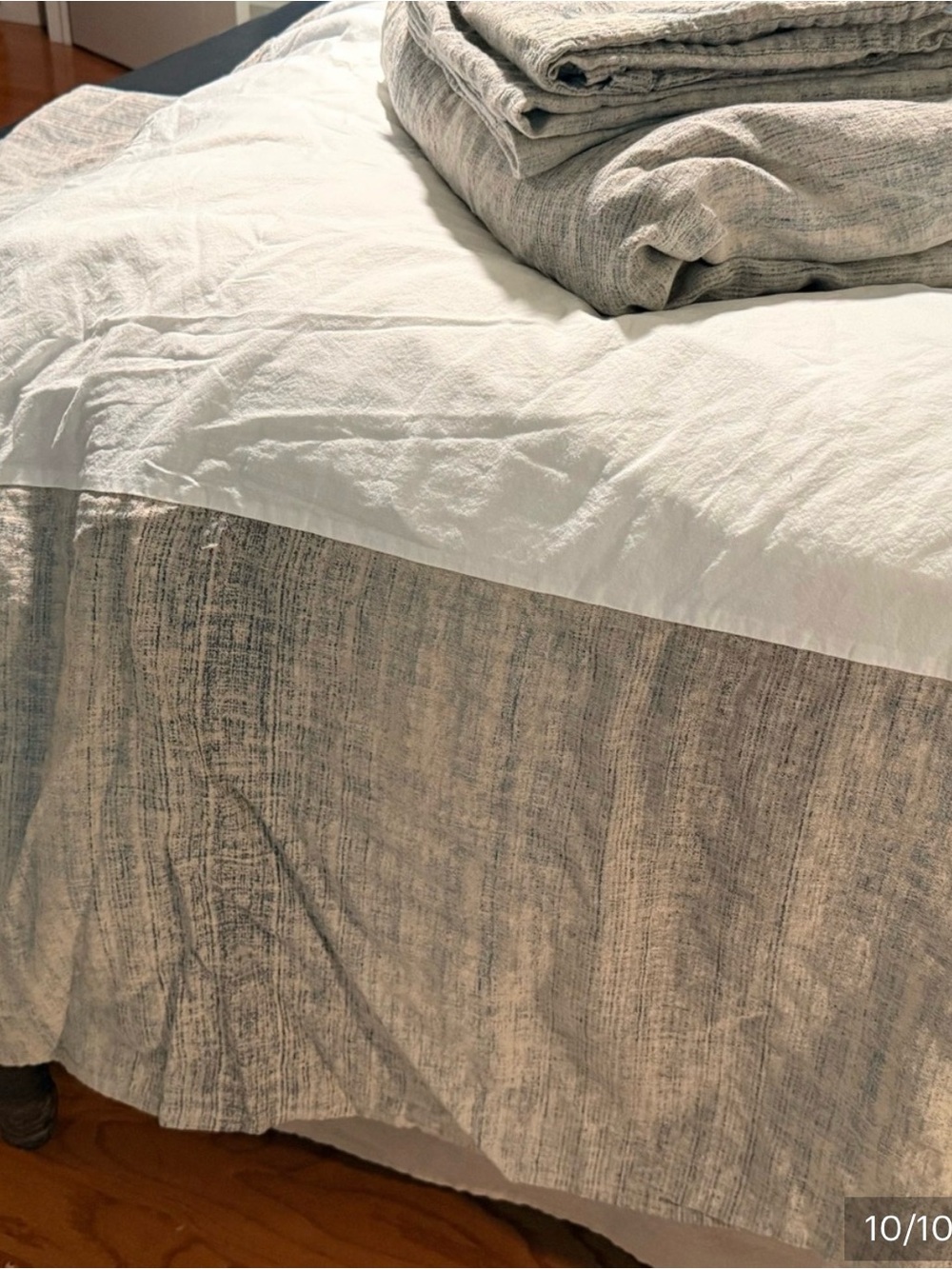 Eileen Fisher linen king bed skirt ombre blue gray